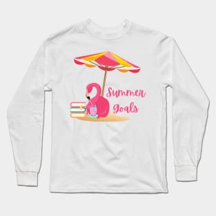 Summer Goals Beach Reading List Pink Flamingo Long Sleeve T-Shirt